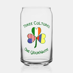 Personalized Colombia Ireland USA Shamrock Can Glass