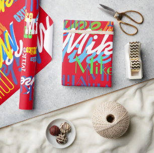 Personalized color boys name pattern wrapping paper