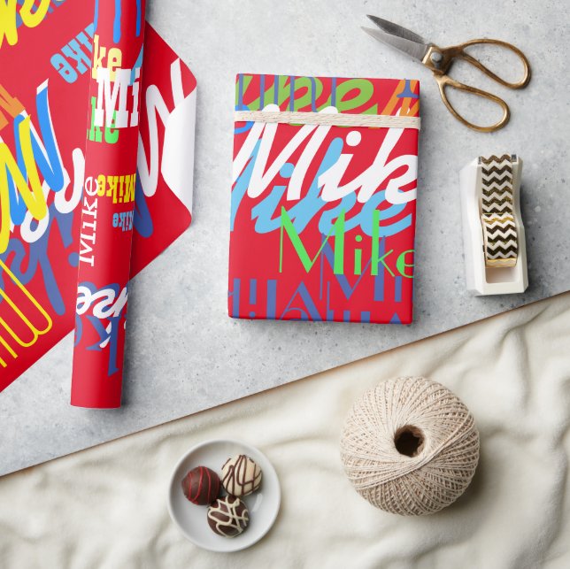 Personalized color boys name pattern wrapping paper (Crafts)