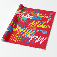 personalized color boys name pattern wrapping paper