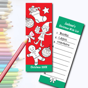 Personalized COLOR IT Christmas Wish List Red Bookmarks