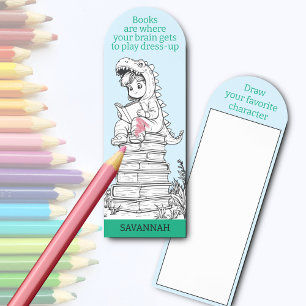 Personalized COLOR IT & DRAW Dress-Up Dinosaur Bookmarks