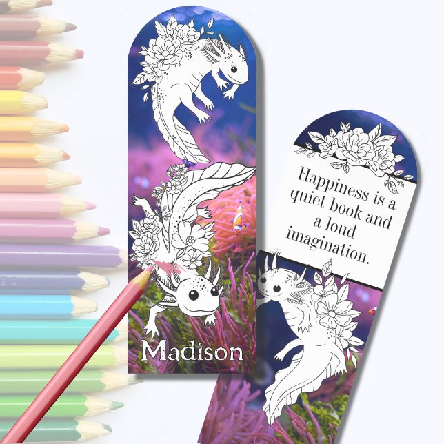 Personalized COLOR IT Floral Axolotls Bookmarks (Creator Uploaded)