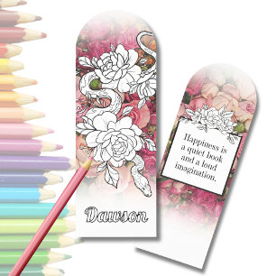Personalized COLOR IT Floral Snake Bookmarks