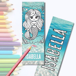 Personalized COLOR IT Name Little Mermaid Bookmarks