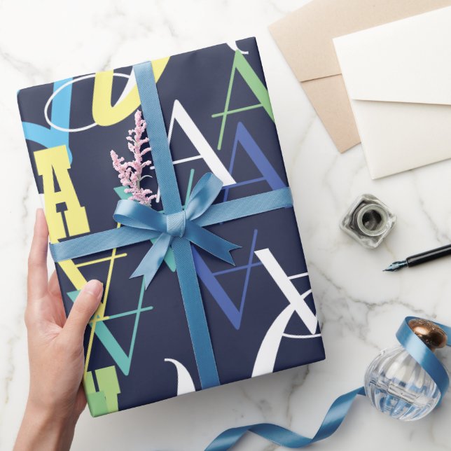 personalized color kids initial pattern on blue wrapping paper (Gifting)