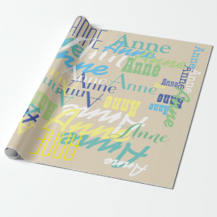 personalized color kids name pattern on beige wrapping paper