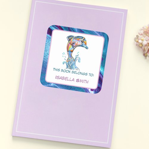 Personalized Color Pencil Dolphin Jumping Square Sticker