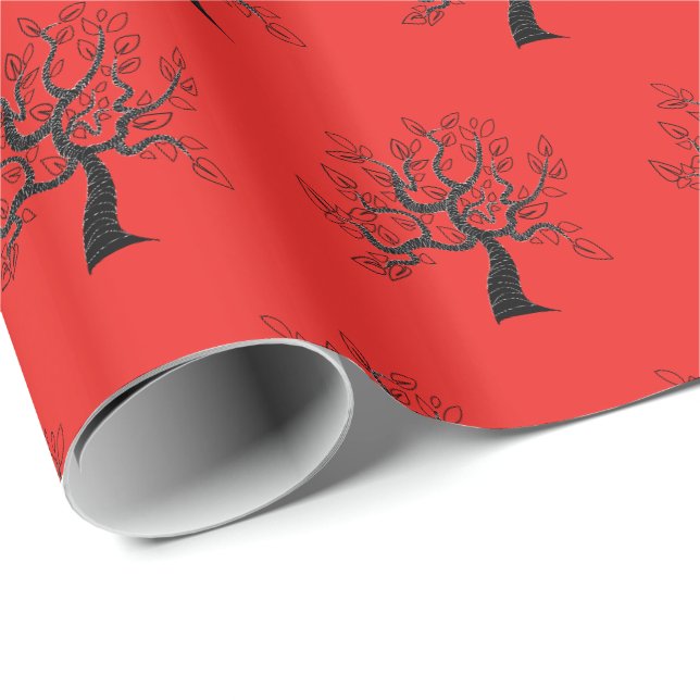 Personalized Color Red Wrapping Paper with Trees (Roll Corner)