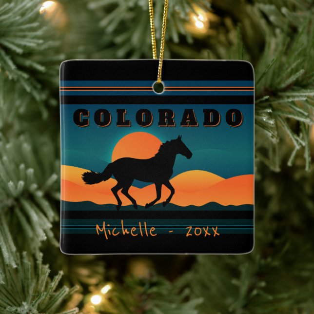 Personalized Colorado Horse Mountain Christmas Ceramic Ornament (Tree)