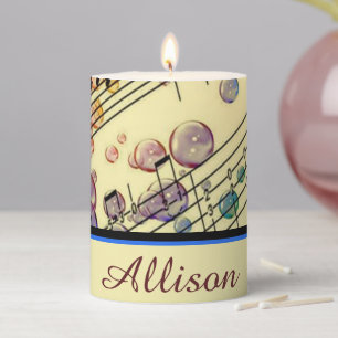 Personalized Colored bubbles and music Pillar Candle