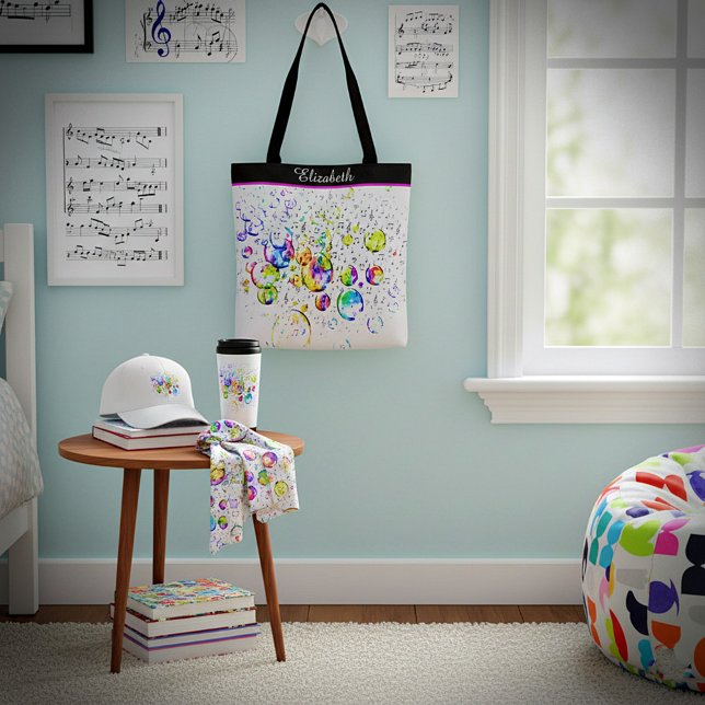 Personalized colored bubbles and music tote bag (Creator Uploaded)