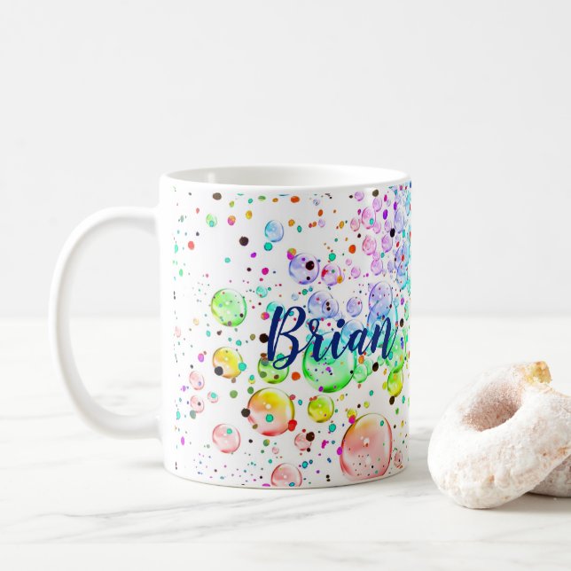 Personalized Colored Bubbles Coffee Mug (With Donut)