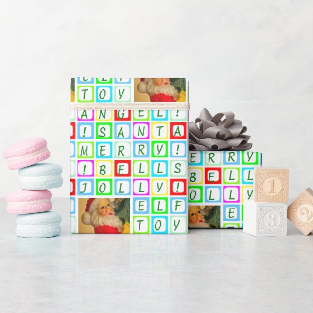 Personalized Colored Squares and Photo Wrapping Paper (Baby Shower)