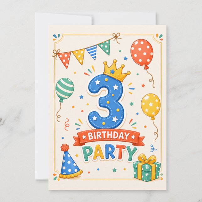Personalized Colorful 3rd Birthday Party Fun (Front)