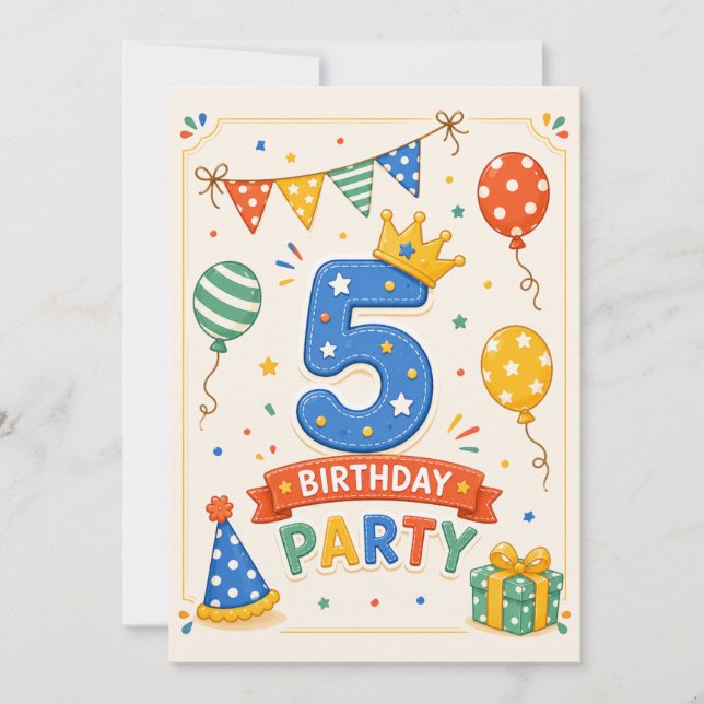 Personalized Colorful 5th Birthday Party Fun (Front)