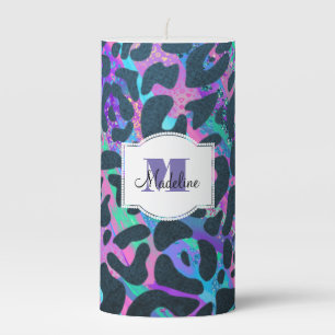 Personalized Colorful Animal Print Pillar Candle