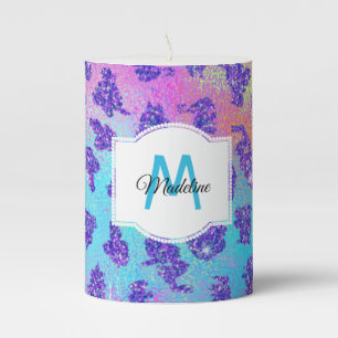 Personalized Colorful Animal Print Pillar Candle