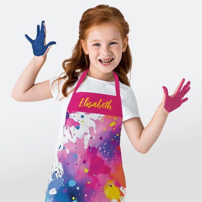 Personalized Colorful Artist Paint Splash  Apron (A fun paint splash apron. Personalize it with your. name. Fun for a painting birthday party.)