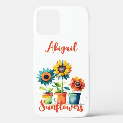 Personalized Colorful Artistic Potted Sunflowers iPhone 12 Case