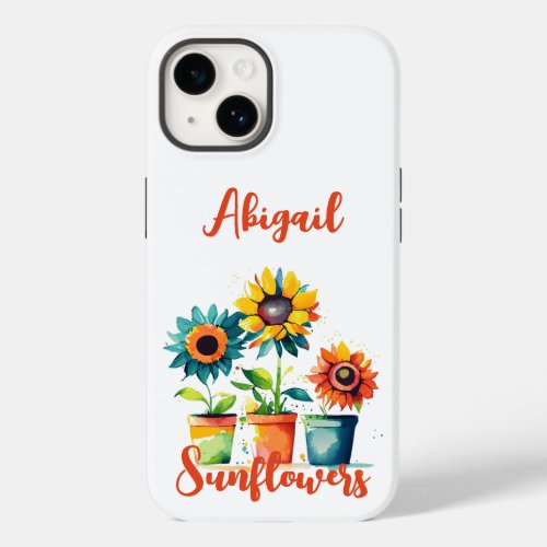 Personalized Colorful Artistic Potted Sunflowers Case_Mate iPhone 14 Case