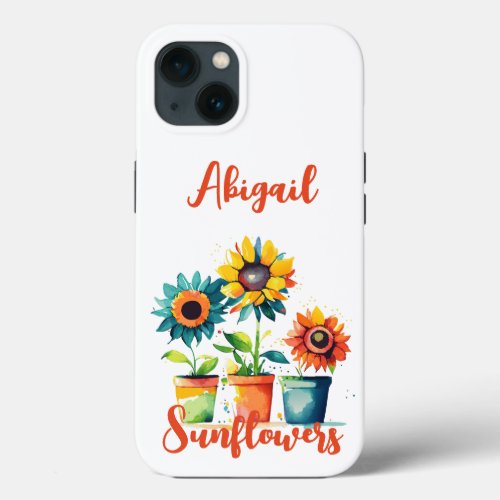 Personalized Colorful Artistic Potted Sunflowers iPhone 13 Case