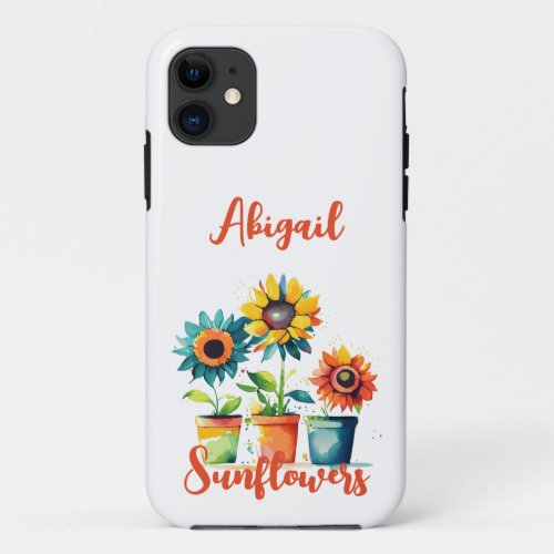 Personalized Colorful Artistic Potted Sunflowers iPhone 11 Case