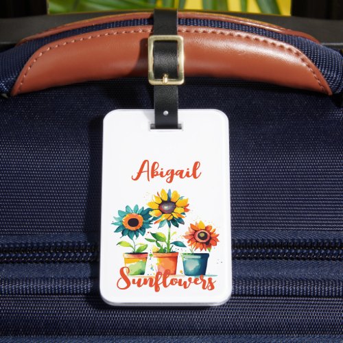 Personalized Colorful Artistic Potted Sunflowers Luggage Tag