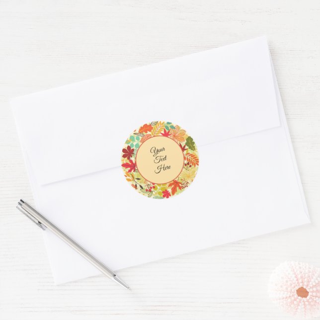 Personalized Colorful Autumn Leaves Wreath Classic Round Sticker (Envelope)