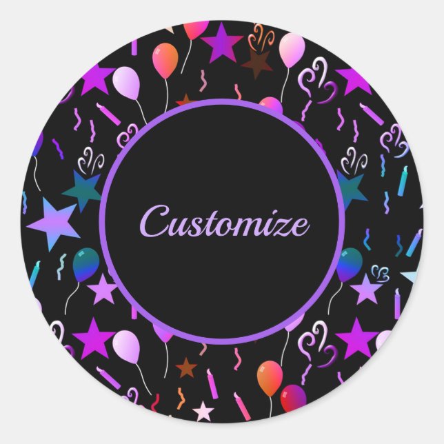 Personalized Colorful Balloons & Stars Stickers (Front)