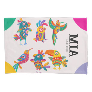 Personalized colorful birds Hand drawn cartoon Kid Pillow Case