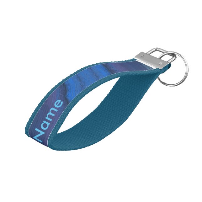 Personalized colorful blue wrist keychain (Angled Up)