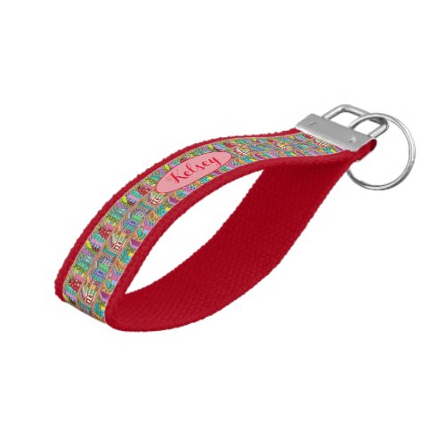 Personalized colorful books red wrist keychain