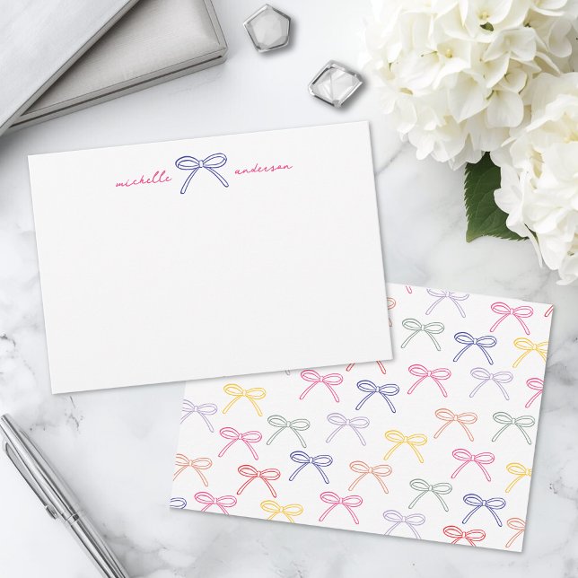 Personalized Colorful Bow Name Note Card (Personalized Colorful Bow Name Note Card)