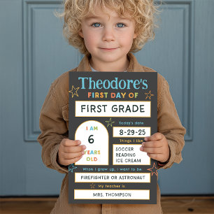 Personalized Colorful Boy First Day of School Dry Erase Board