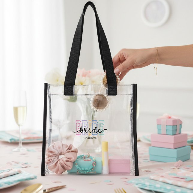 Personalized Colorful Bride Script Clear Tote Bag (Creator Uploaded)