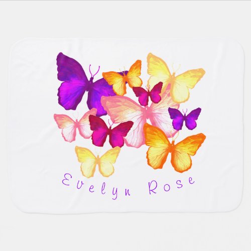 Personalized Colorful Butterflies Baby Blanket