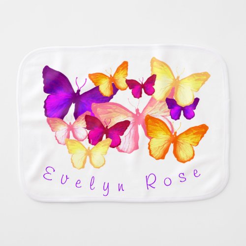 Personalized Colorful Butterflies Baby Burp Cloth