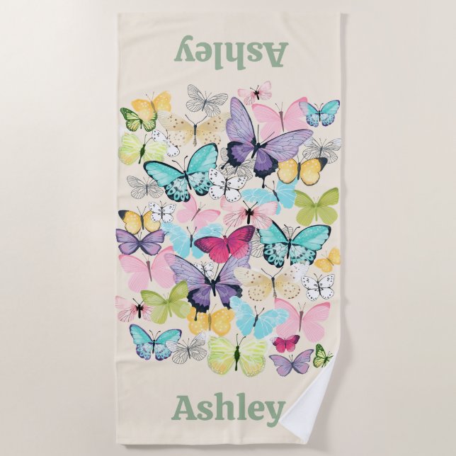 Personalized Colorful Butterflies  Beach Towel (Front)