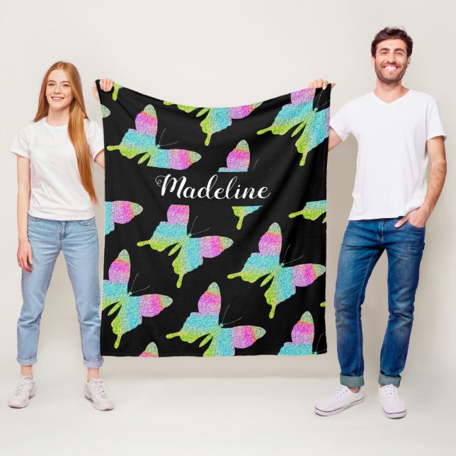 Personalized Colorful Butterfly Pattern Fleece Blanket (In Situ)