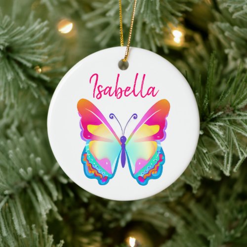 Personalized Colorful Butterfly Personalized Name Ceramic Ornament