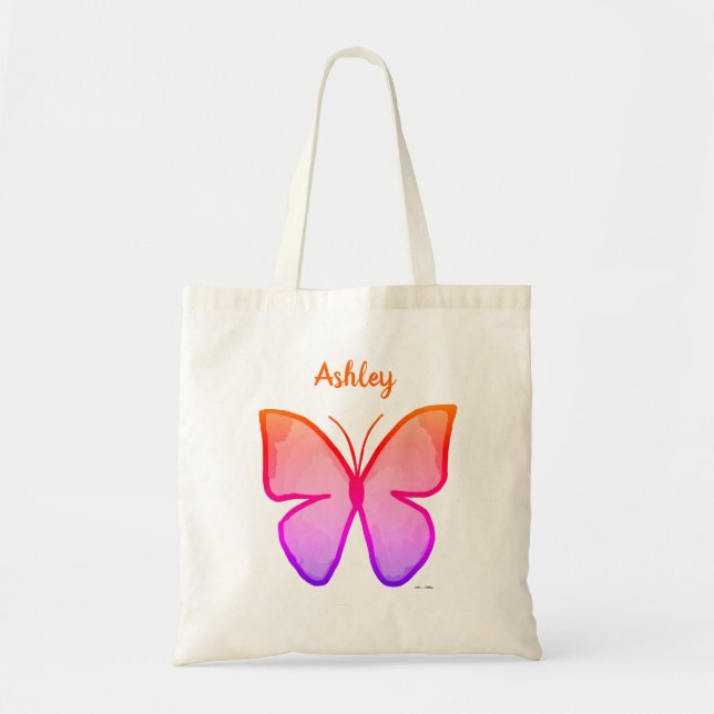 Personalized Colorful Butterfly Tote Bag (Front)