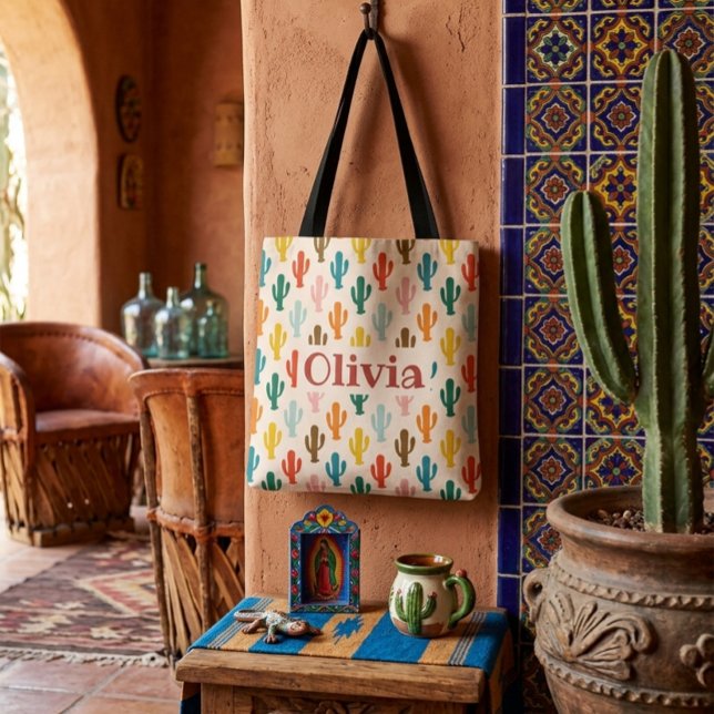 Personalized Colorful Cacti Pattern Tote Bag (Creator Uploaded)