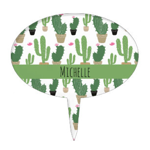 Personalized Colorful Cactus Pattern Cake Topper