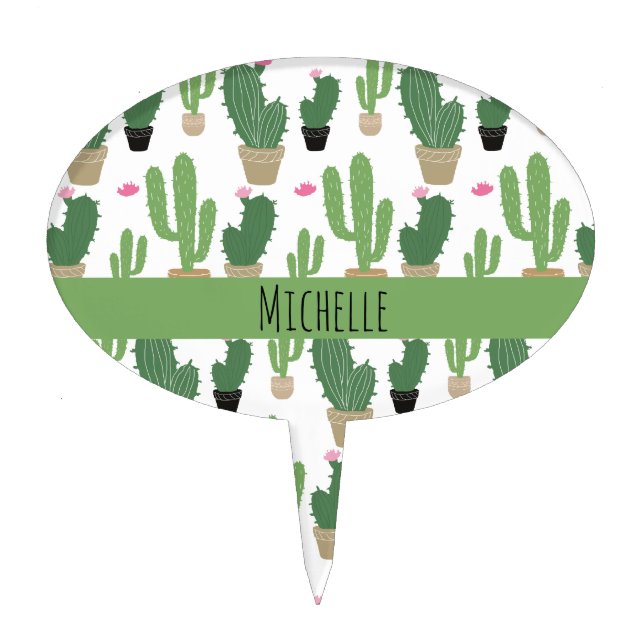 Personalized Colorful Cactus Pattern Cake Topper (Front)