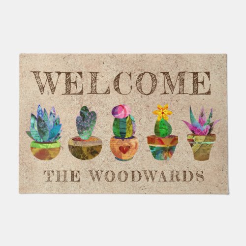 Personalized Colorful Cactus Welcome Doormat