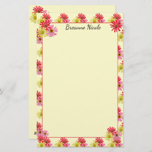 Personalized Colorful Cactus Zinnia 5.5 x 8.5 Stationery