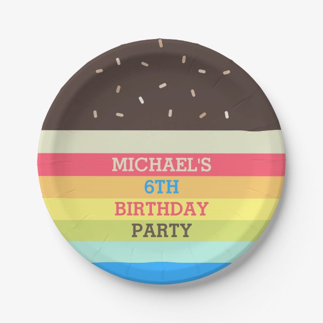 Personalized Colorful Cake Birthday Party Plates (Front)