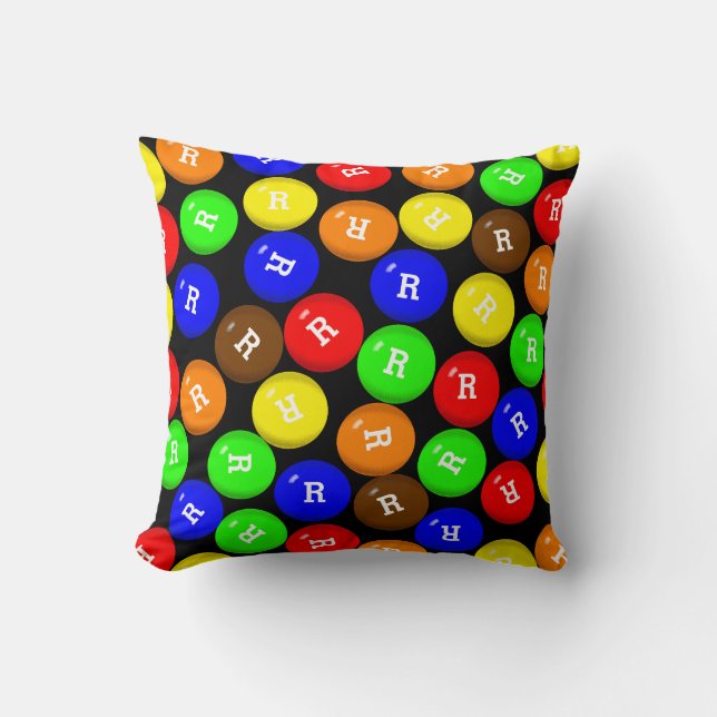 Personalized Colorful Candy Coated Chocolates Throw Pillow (Front)