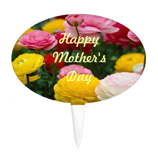 Personalized Colorful Carnation Flowers Cake Pick (Front)